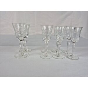 Vintage Mini Etched Cordial Glasses Set Of 8 Floral Stemware Barware MCM